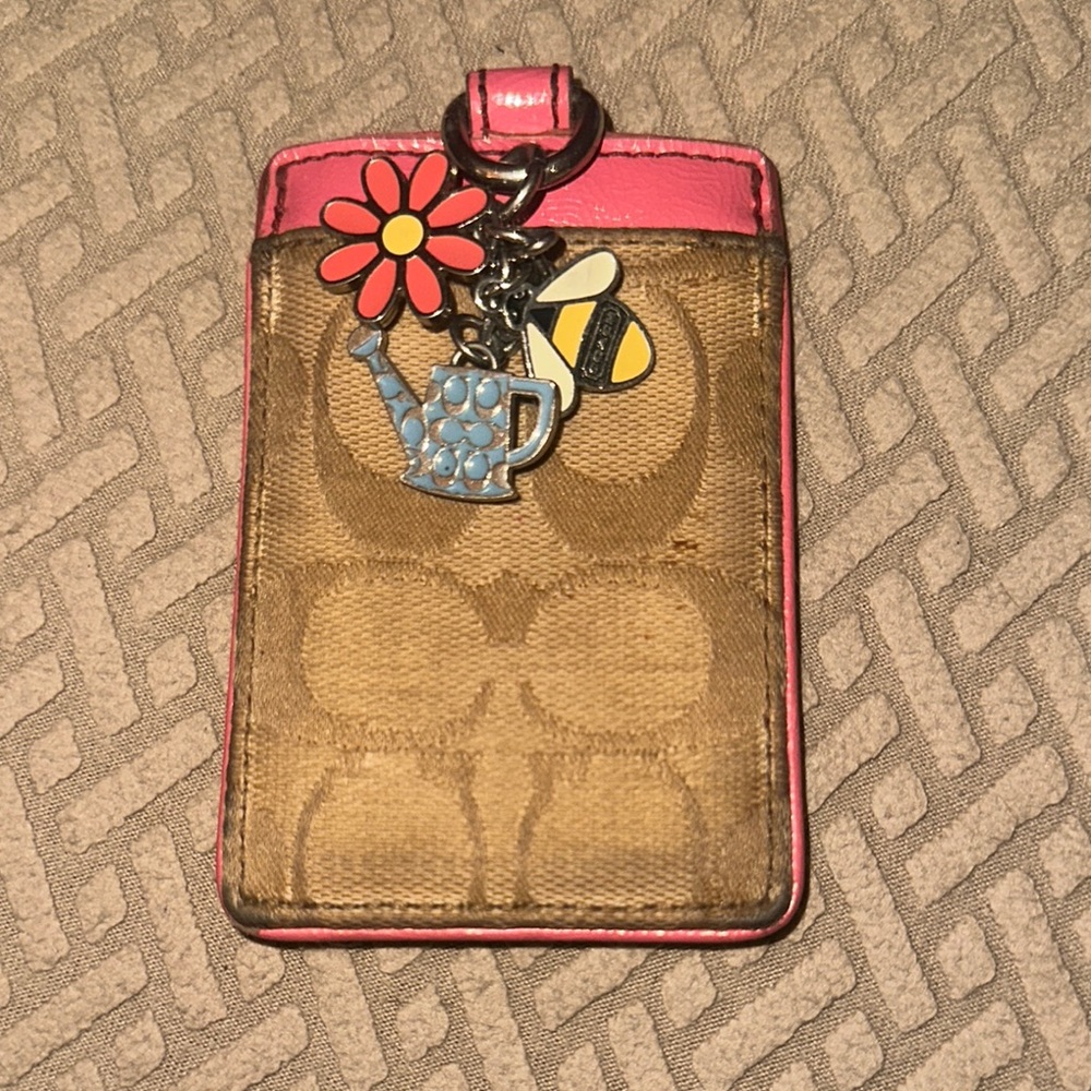 Coach Card Holder with Brown and Pink  Charms